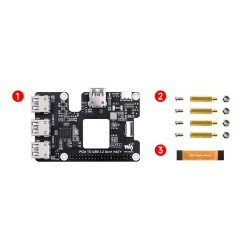 PCIe to USB 3.2 Gen1 HAT voor Raspberry Pi 5, PCIe to USB hub, 4x high speed USB poorten